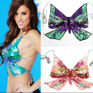 Top de Lentejuelas con Diseño de Mariposa para Danza del Vientre, Top Corto para Festivales, Fiestas, Rave, Gogo, Top Halter Elegante con Diseño de Mariposa - Product Image 4