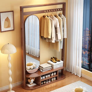 حامل ملابس خشبي صلب قائم على الأرض مناسب لغرفة النوم مع رف قبعات ومعاطف - Product Image 3