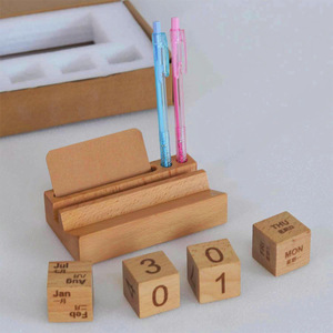 <b>Wooden</b> Calendar Flip-Up Numbers Perpetual Desk Organizer Rectangle Shape Engraved Day View 5cm High Manual <b>Wooden</b> <b>Block</b> - Product Image 2