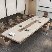 Table de conférence rectangulaire moderne et minimaliste laquée, modulaire, pour réunions, mobilier de bureau, avec alimentation intégrée, finition brillante