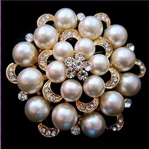 Wedding Brooch Flower Pin with cream pearls gold tone bridal decoration medium brooches