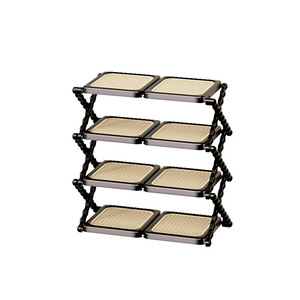 Vintage Style Rattan Folding <b>Shoe</b> <b>Rack</b> Multi Layer Adjustable For Entryway Dormitory Bedroom Living Room Bathroom - Product Image 3