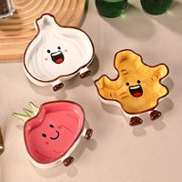 Lelyi INS Cartoon Niedliche Keramikschale in Form von Frühlingszwiebeln, Ingwer und Knoblauch, Kreative Hochwertige Mädchenhafte Verspielte Dip-Sauce-Schale