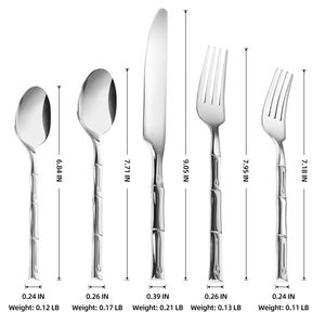 Juego de Cubiertos de Acero Inoxidable Forjado a Mano de 5 Piezas, Cubiertos de Plata para Boda, Juego de Cubiertos de Bambú - Product Image 2