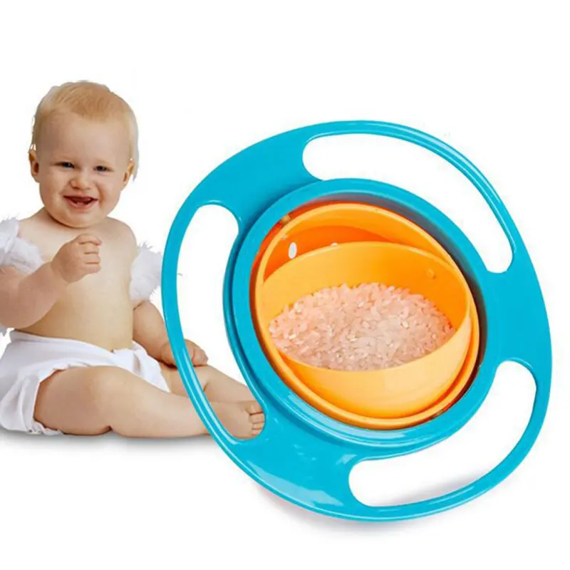 Anti-taşma katı besleme tavası 360 dökülme dayanıklı gyro kapaklı kase pratik döner denge gyro şemsiye kase sevimli bebek