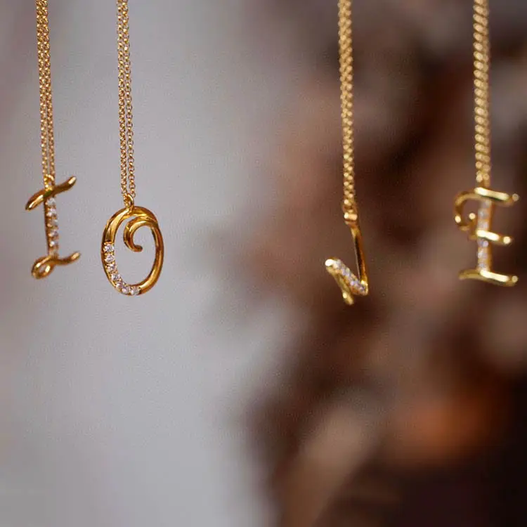 Xinfly güzel takı gerçek 18k altın doğal elmas kadın alfabe mektubu kolye kolye