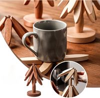 Nouveau dessous-de-plat en bois pliable en forme de sapin de Noël : résistant à la chaleur, anti-brûlure, porte-gobelet pour la maison (avec support)