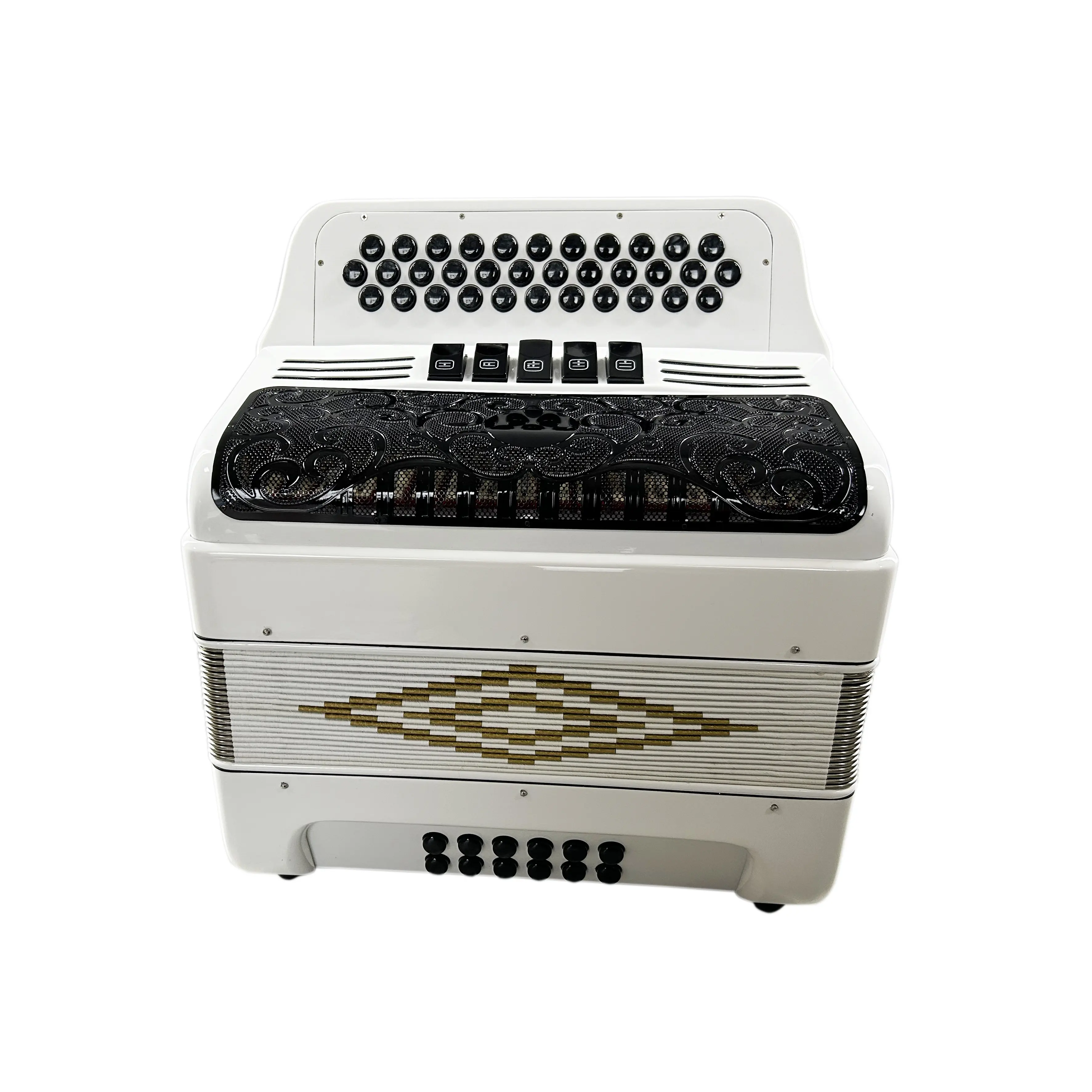 Seasound Oem 34 Knoppen 12 Bas 5 Registers Helderwitte Accordeon Zwarte Grill Zwarte Knoppen Instrument Acordeon Jb3412d