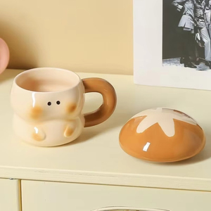 Tasse à café en céramique peinte à la main de grande capacité avec poignée et couvercle Personnalité Cadeau d'<span class=keywords><strong>anniversaire</strong></span> Tasse à eau - Product Image 2
