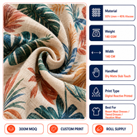 Tissu imprimé en rayonne et lin, viscose tissée légère et respirante pour robes longues tropicales et vêtements de villégiature