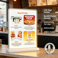 Présentoir de Comptoir pour Aliments et Boissons, Boîte à Lumière LED Multi-niveaux à Intensité Variable, Tableau de Menu Lumineux à Chargement USB