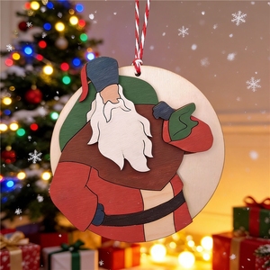 Ornement <span class=keywords><strong>de</strong></span> Noël en <span class=keywords><strong>bois</strong></span> 3D fait main, Père Noël St. Niklaus, gravure <span class=keywords><strong>scandinave</strong></span> nordique, décoration <span class=keywords><strong>de</strong></span> fêtes, découpe laser, fabrication en usine - Product Image 1