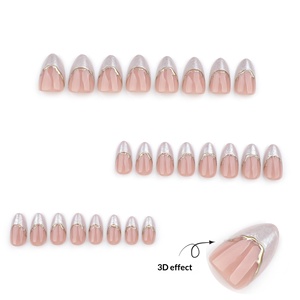 Uñas postizas francesas BIN BIN blancas ombré, cortas, almendradas, <span class=keywords><strong>con</strong></span> detalles dorados, para arte de uñas, venta al por mayor. - Product Image 2