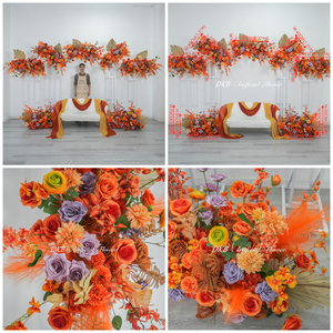 Arrangement floral artificiel personnalisé DKB, <span class=keywords><strong>orange</strong></span> vif et violet, pour décoration de toile de fond de mariage de style rustique - Product Image 3