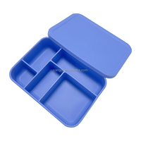 Boîte à bento en silicone avec logo personnalisé, étanche, 5 compartiments, récipient pour le déjeuner, passe au micro-ondes et au lave-vaisselle, pour enfants et adultes