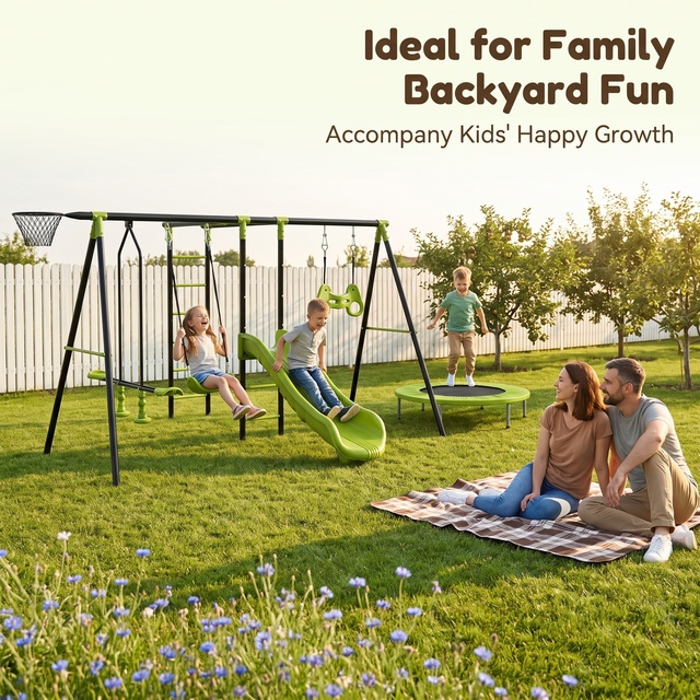 Multi-Function Kids Swing Set With Slide Outdoor Children Hanging Swing Chair Play Equipment for Garden Backyard Playground