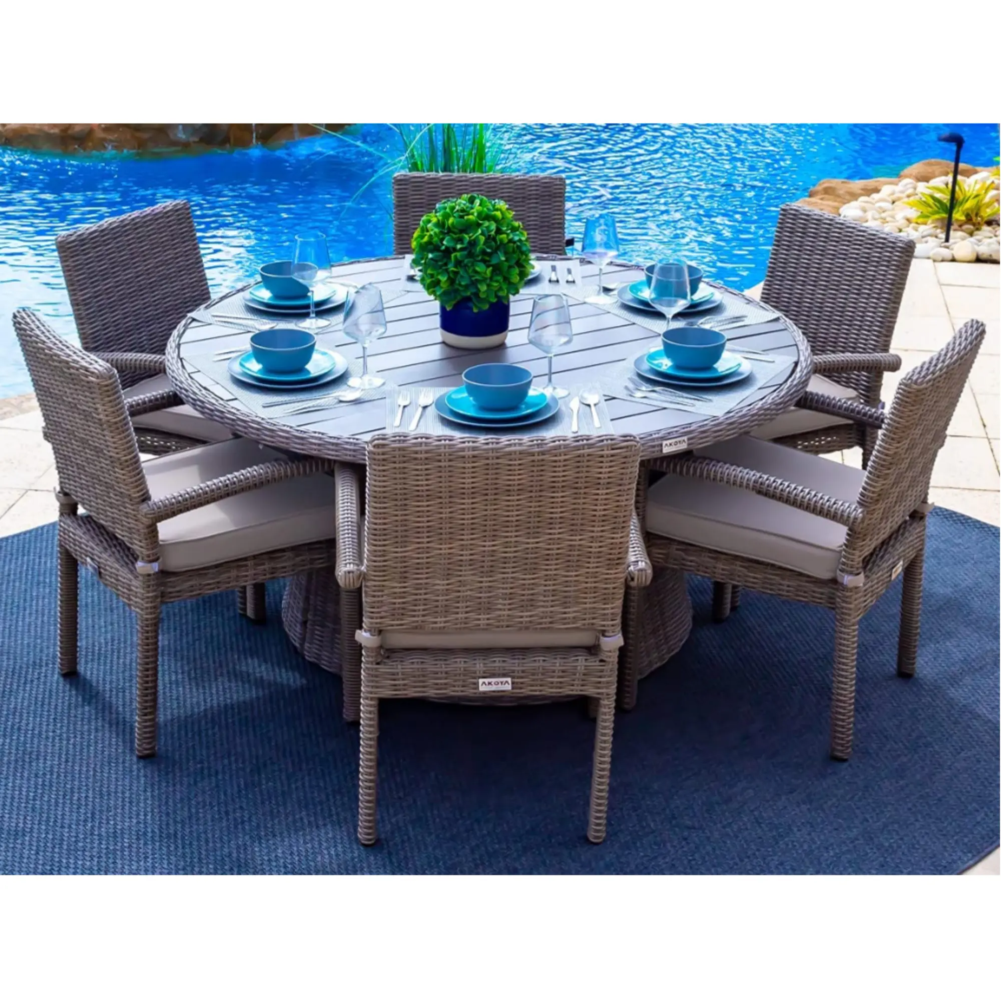 Conjunto grande mesa redonda para jardim e cadeira, conjunto único para mobiliário ao ar livre, móveis, rattan, mesa de café para loja de café