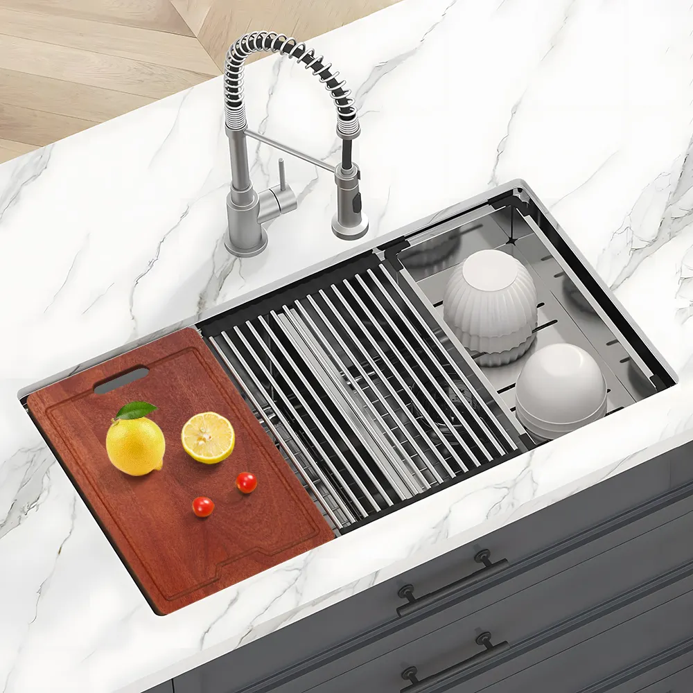 Hot Selling Modern Design Custom Handmade Workstation Undermount Double Bowl Kitchen Sink