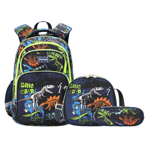 Soldes de rentrée scolaire Cusangel Ensemble de sac à dos 3 pièces de 16 pouces avec dinosaure lumineux Sac d'école de 16 pouces + sac à déjeuner + trousse à crayons pour garçon - Product Image 1