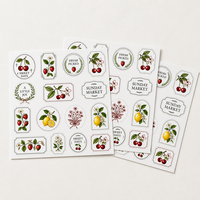 Op maat gemaakte vinyl stickers met kiss-cut, vintage fruit (kers, aardbei, citroen), waterdicht, zelfklevend voor dagboek, glazen pot