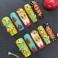 Ongles artificiels 100% faits à la main, qualité salon, réutilisables, à presser, glamour, en gel UV, motif floral sculpté, manucure faite à la main