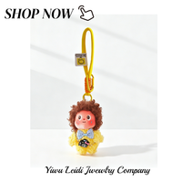 Porte-clés pendentif de sac et sac à dos en peluche, personnage Kawaii mignon aux cheveux bouclés, doux et résistant, avec cordon tressé et mousqueton