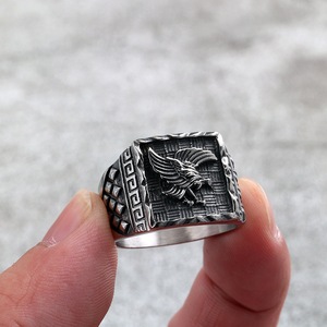 Vintage Stainless Steel Men's <b>Ring</b> Eagle Relief Geometric Pattern Retro Style Gift Jewelry - Product Image 3