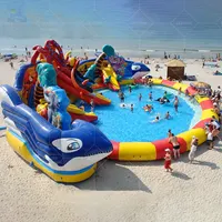 Thương Mại Điện Thoại Di Động Đất Inflatable Mặt Đất Công Viên Nước Với Pool Slide Đối Với Người Lớn