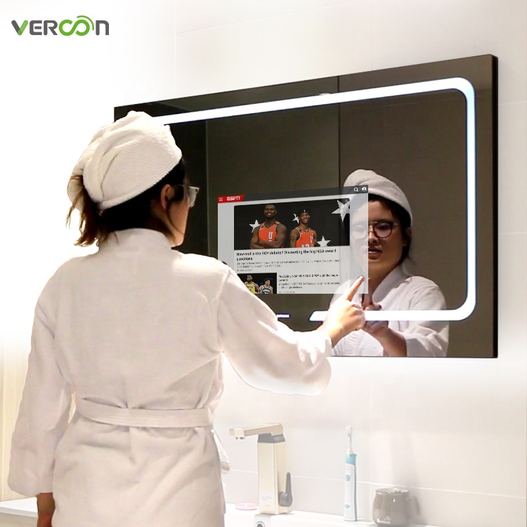 Vercon водонепроницаемый сенсорный экран Анти-туман Водонепроницаемая мебель для ванной комнаты умное зеркало с отображения времени