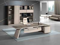 Bureau de direction en bois en forme de L, moderne et sur mesure, haut de gamme, avec gestion des câbles et armoire de rangement – Vente en gros