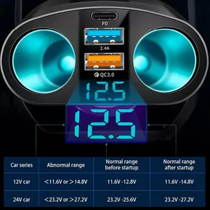 ที่ชาร์จในรถยนต์แบบเร็ว 66W 12V-24V ซ็อกเก็ตแยกพอร์ต USB คู่ Type-C พร้อมหน้าจอดิจิตอลสำหรับโทรศัพท์มือถือและกล้องติดรถยนต์ รองรับการชาร์จเร็ว - Product Image 6