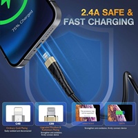 Kabel data pengisi daya cepat, 1m, 2m, kabel data USB kepang nilon.