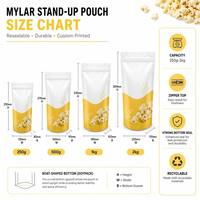 Op maat gemaakte bedrukte hersluitbare voedselzakjes, staande ziplock mylar popcorn snackverpakkingen, recyclebaar