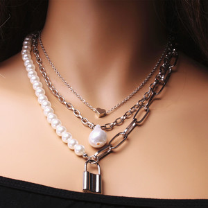 Conjunto de collar de perlas en capas con cierre y colgante de corazón, aleación de zinc, múltiples hilos, joyería de moda para mujer - Product Image 2