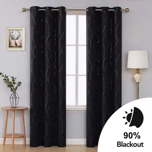 Thermal Insulated Pattern Wave Line with Dots Foil Printed Design Blackout Curtains for Bedroom Living Room