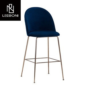 كراسي بارستول فاخرة بطراز كلاسيكي كحلي من الجلد الأزرق المطلي بالذهب مع أرجل من الفولاذ المقاوم للصدأ - Product Image 2