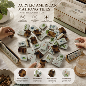 Juego de Mahjong Americano con Diseño de Caparazón de Tortuga, Fichas Acrílicas de Triple Capa de 1.44 Pulgadas, 160 Piezas, Jardín de Mariposas Botánico, Plegable por un Solo Lado - Product Image 6