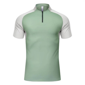 Camiseta deportiva de manga corta para hombre, de secado rápido, con cuello con cremallera, mezcla de poliéster y spandex, ropa deportiva para fitness y yoga. - Product Image 3