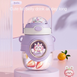 Taza de agua de vientre grande para niños, creativa y bonita, taza de plástico de alta belleza para niñas, taza de paja de verano para estudiantes rojos de red portátil - Product Image 5