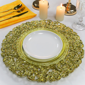 Vente en gros Vaisselle <span class=keywords><strong>de</strong></span> décoration pour mariage Assiettes <span class=keywords><strong>de</strong></span> présentation en <span class=keywords><strong>plastique</strong></span> <span class=keywords><strong>de</strong></span> 37cm avec miroir rond doré <span class=keywords><strong>de</strong></span> luxe - Product Image 2