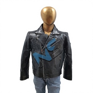 Nabtay Sports Men for Embossed Black Genuine Cowhide <b>Leather</b> Biker Motorcycle Slim Fit <b>Winter</b> <b>Jacket</b> with Rivet - Product Image 1