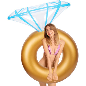Diamond Inflatable Swimming Ring 138x95cm Gold With Blue Gem Design For Adults Pool Float Water Fun - Product Image 3