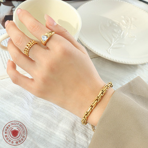 Elegante Simple 18K Chapado en oro Pulsera de cadena de acero inoxidable Chunky para mujeres-Pulseras de encanto de moda Regalo perfecto - Product Image 3