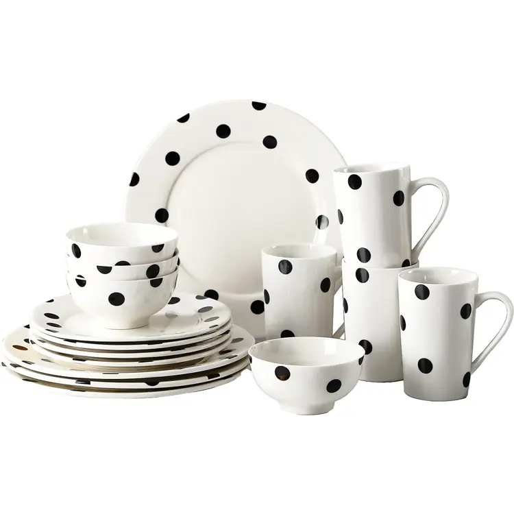 Set alat makan keramik 16 buah, mug mangkuk piring dapur layanan untuk 4 buah