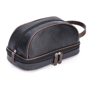 Sac de toilette en cuir pour hommes, trousse de rasage avec beaucoup de poches, pochette de voyage, Kit Dopp - Product Image 1