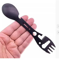 Cuillère multifonctionnelle en acier inoxydable, ouvre-bouteille, fourchette et couteau, ouvre-boîte, ustensile de camping pour la randonnée et le camping