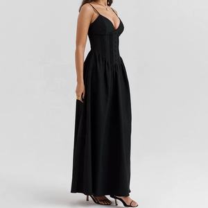 Vestido Sexy para Mujer Joven, Nuevo Diseño, Halter, Línea A, Plisado, con Dobladillo Acampanado, Vestido de Verano de Algodón - Product Image 3