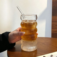 Verres à bulles ondulés 350 ml, à paroi épaisse, robustes, étanches, avec pailles en verre, pour smoothies/café