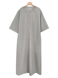 2025 bordado marroquí gris Thobes hombres musulmán bolsillo lateral Thobe tradicional Jibba Abaya ropa de hombre Jalabiya para hombres - Product Image 3