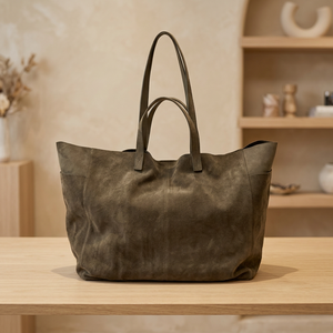 Pochette pour femme en cuir véritable léger, durable et souple, avec fermeture éclair, poignées robustes, écologique, imperméable, grande capacité - Product Image 1
